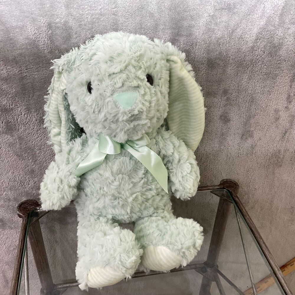 KELLYTOY 10" Plush BUNNY RABBIT Curley TEXTURED LOVEY satin bow 12”
